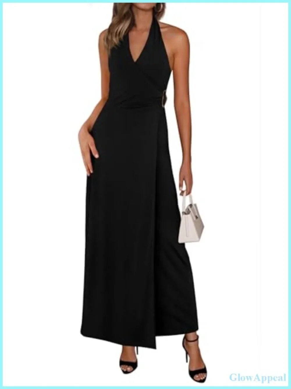 Elegant Halter V-Neck Tie Backless Midi Dress for Wedding Guest Cocktail Party